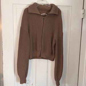 Reformation Women’s Ribbed Zip-Up Crop Cardigan Sweater Small Slouchy Minimalist